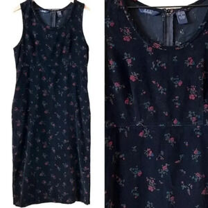 Women’s Vintage Floral Velvet Dress Black Size Medium